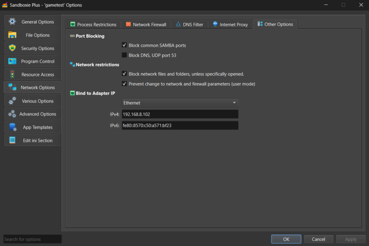 Bind Adapter Configuration
